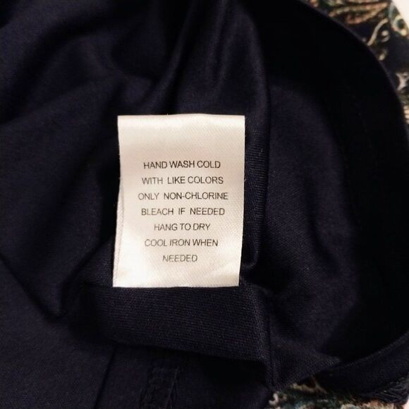 DR2 Paisley Shift Dress Women Size Medium Navy Blue Preppy Academia Boho - Picture 9 of 9